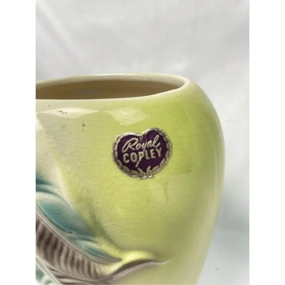 Vintage Royal Copley Yellow Green Stylized Leaf Vase‎
